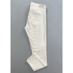 AG The Abbey Ankle Mid-Rise Super Skinny Soft Sateen Jeans. White, Women's 27R